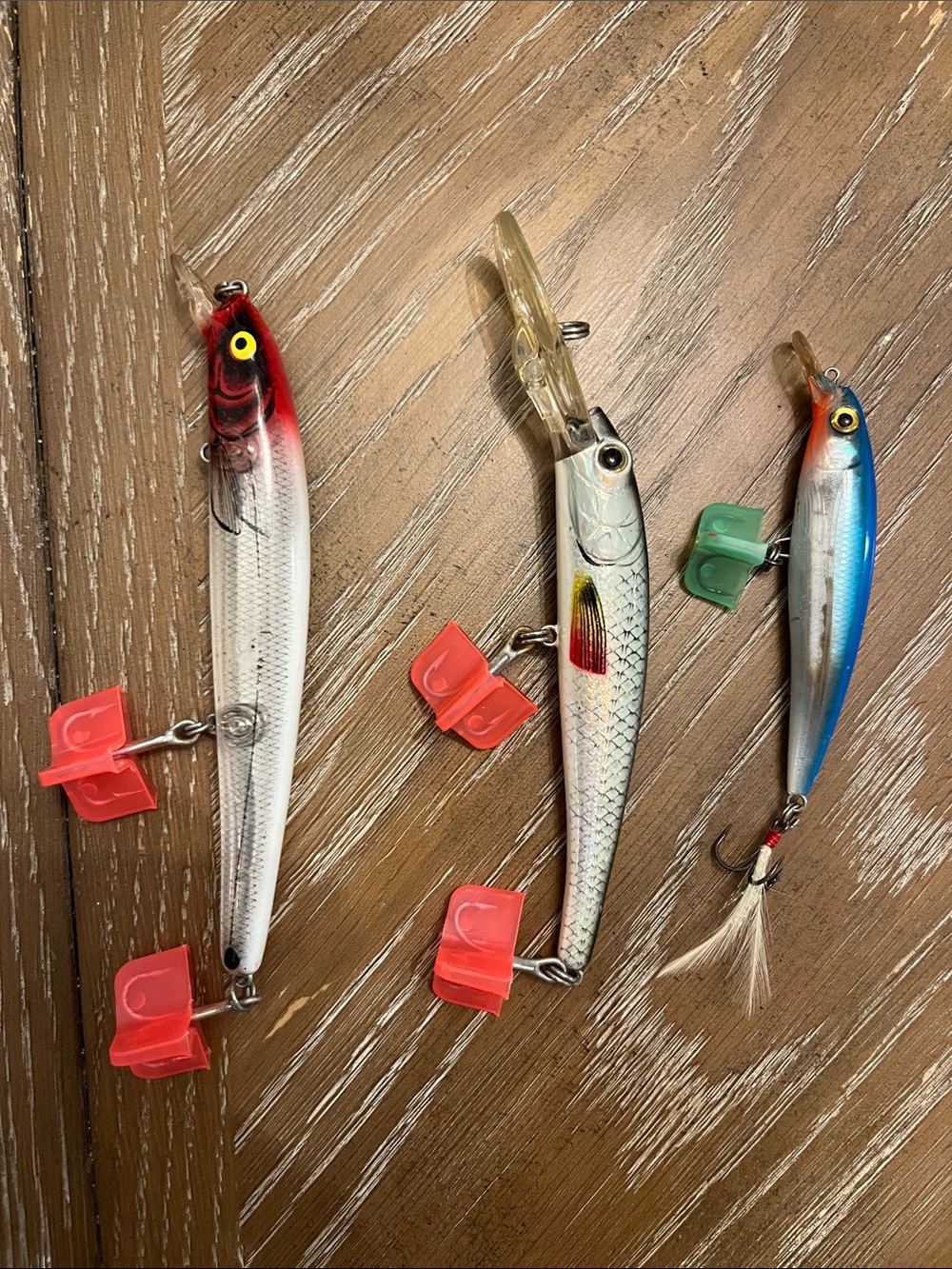 Fishing Lure Set - Silver, White, Red & Blue Hard Bait Trio